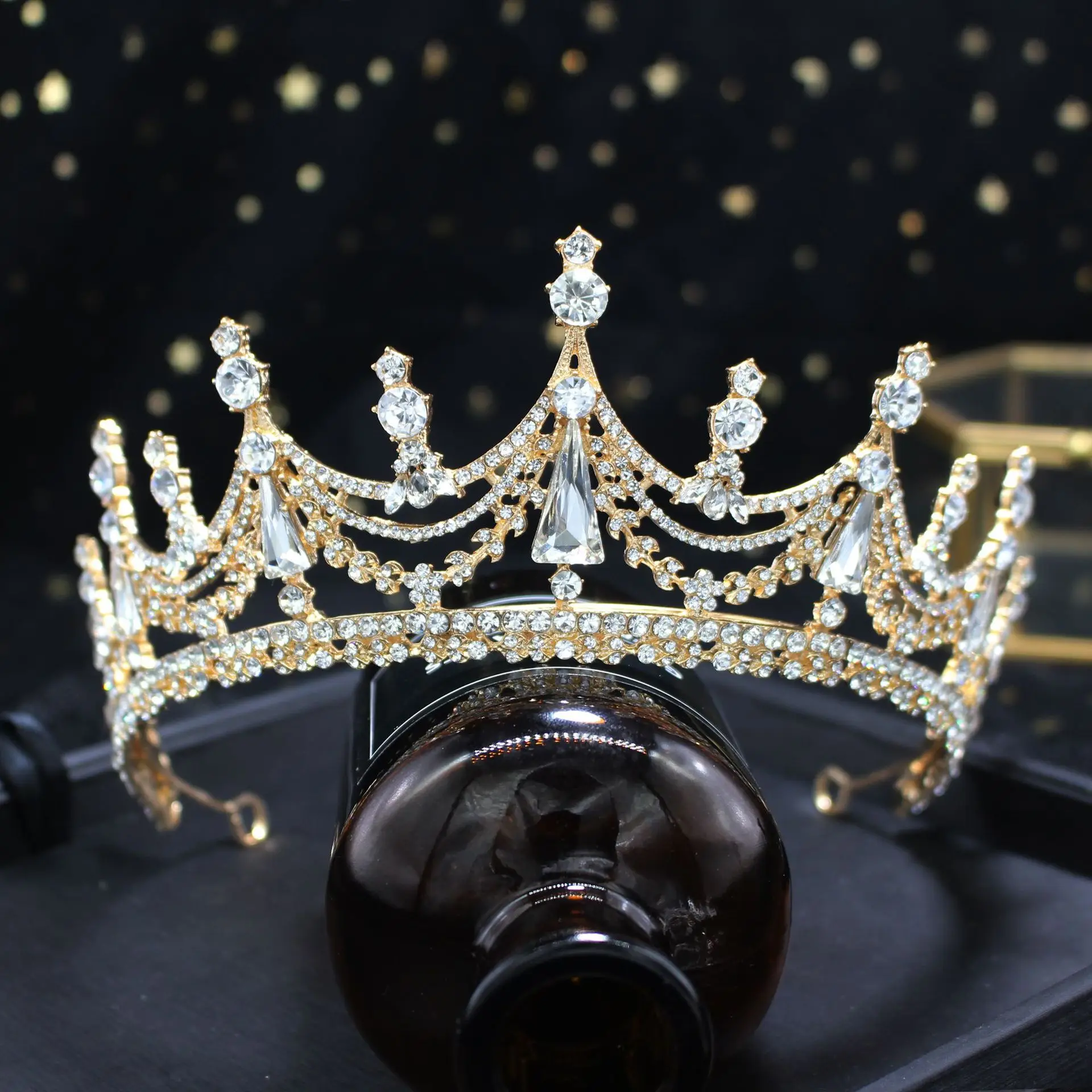 الباروك الفاخرة هندسية كريستال الزفاف تاج تاج كبير حجر الراين مسابقة حفلة موسيقية الإكليل العروس عصابات الزفاف اكسسوارات للشعر #3