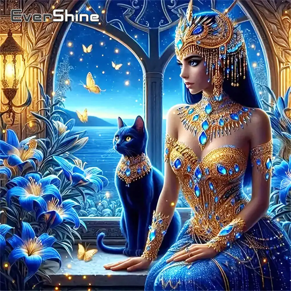 Evershine Full Diamond Painting Woman Portrait Full Square Round Diamond Embroidery Flower DIY Cat Mosaic Window Handicraft