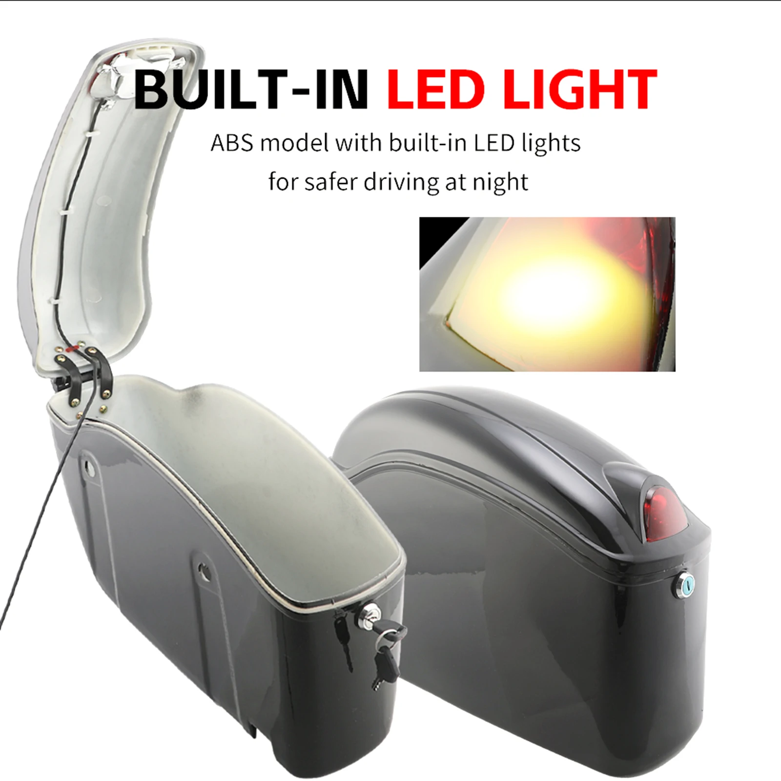 

Motorcycle Saddlebags, Large Capacity Universal Motorcycle Hard Saddle Bags with Lights Mount Bracket Replacement for Yamaha