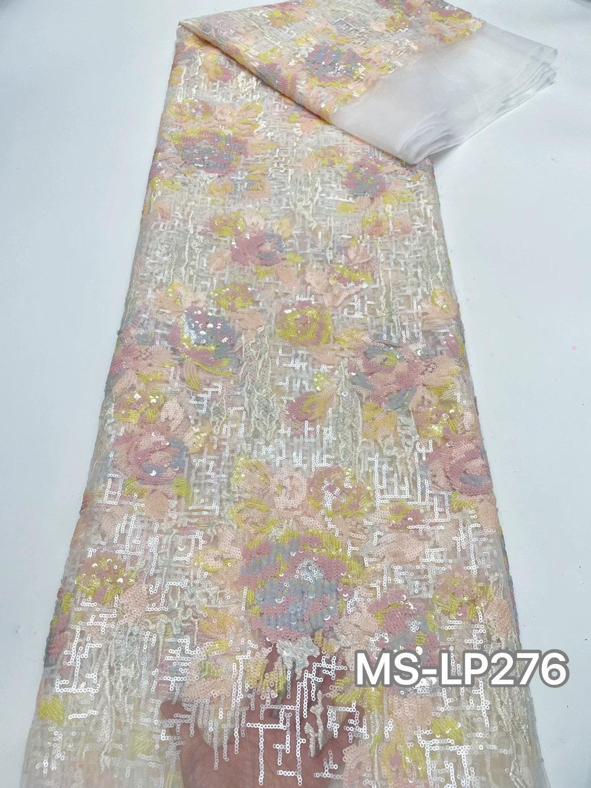 1yard soft mesh fabric Overlapping sequin embroidery telas Wedding Dress cheongsam fabrics for clothing