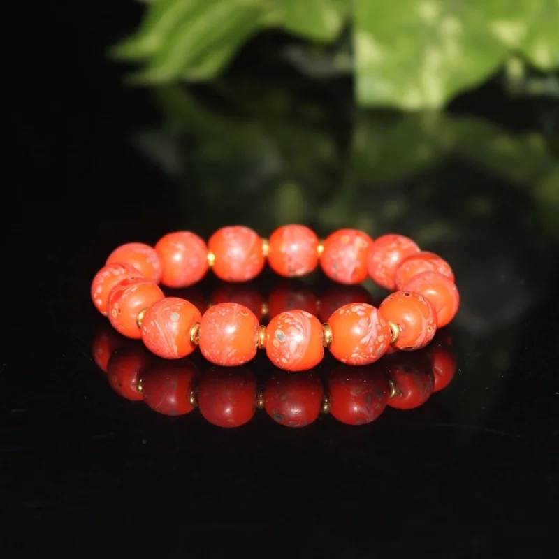 

orange-tail round bead from Qing Dynasty late period, ancient , old glass beads bracelet