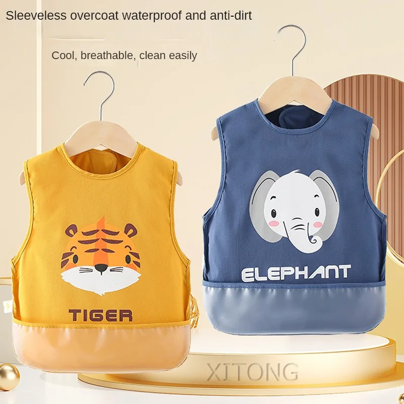 Baby Eating Bibs Aprons Waterproof Cartoon Lion Elepant Sleeveless Kids Kindergartens Eatting Clothes