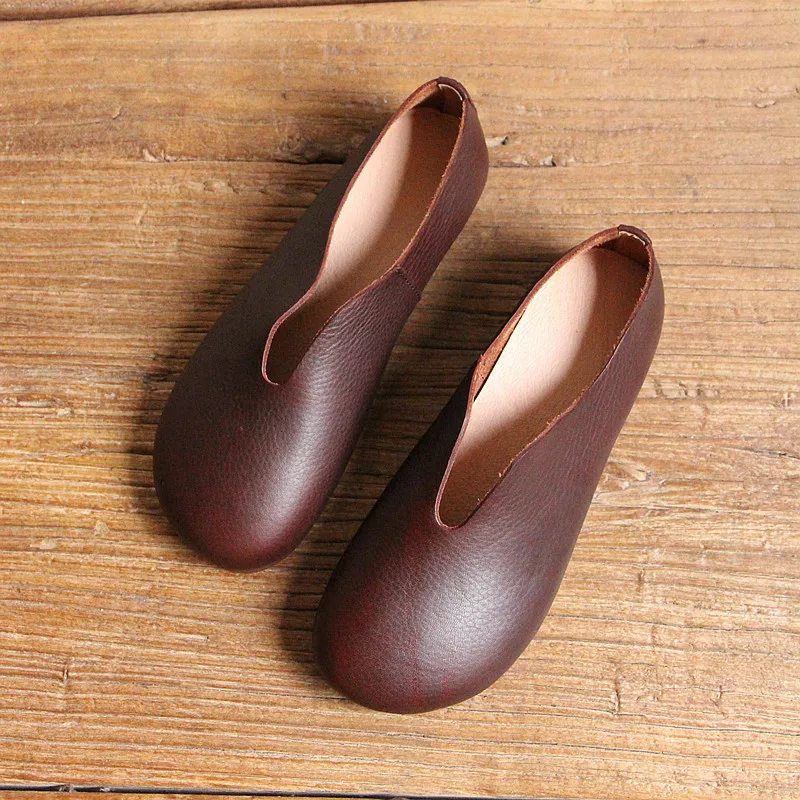 

Women Loafers Shoes Cow Genuine Leather Females Shallow Flats Shoes Woman Slip On Round Toe Casual Soft Retro Shoes For Women