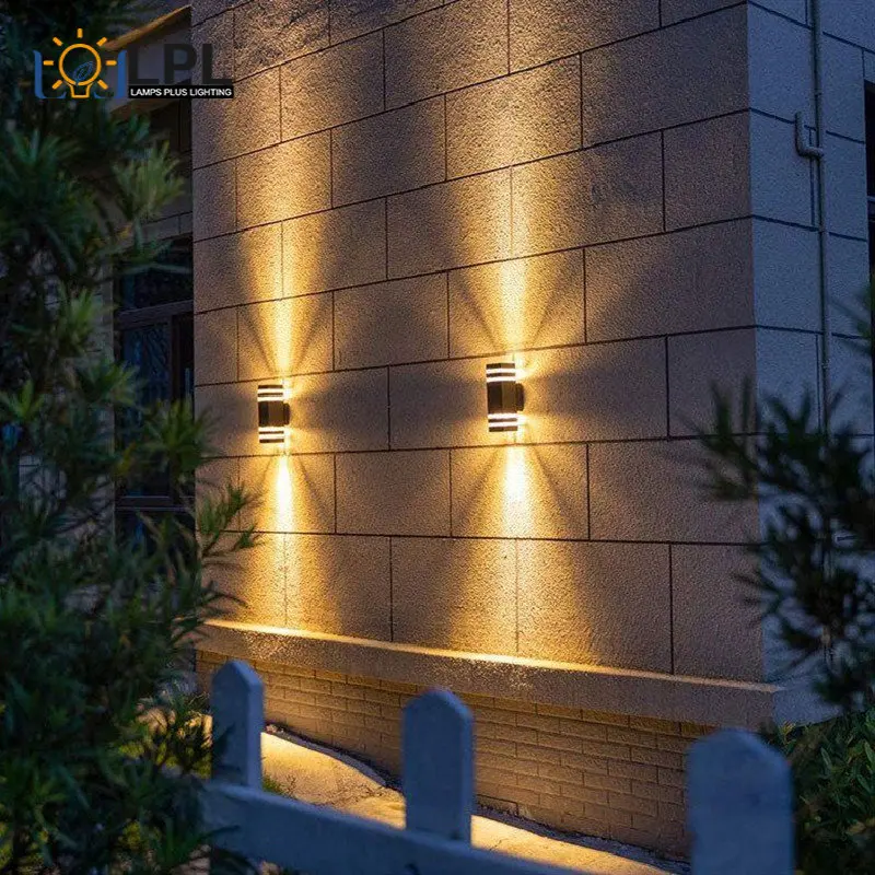 Dusk To Dawn Sensor Outdoor Wall Sconce, LED Square Up and Down Lights, Modern Patio Lighting Fixtures Aluminum IP65 Waterproof