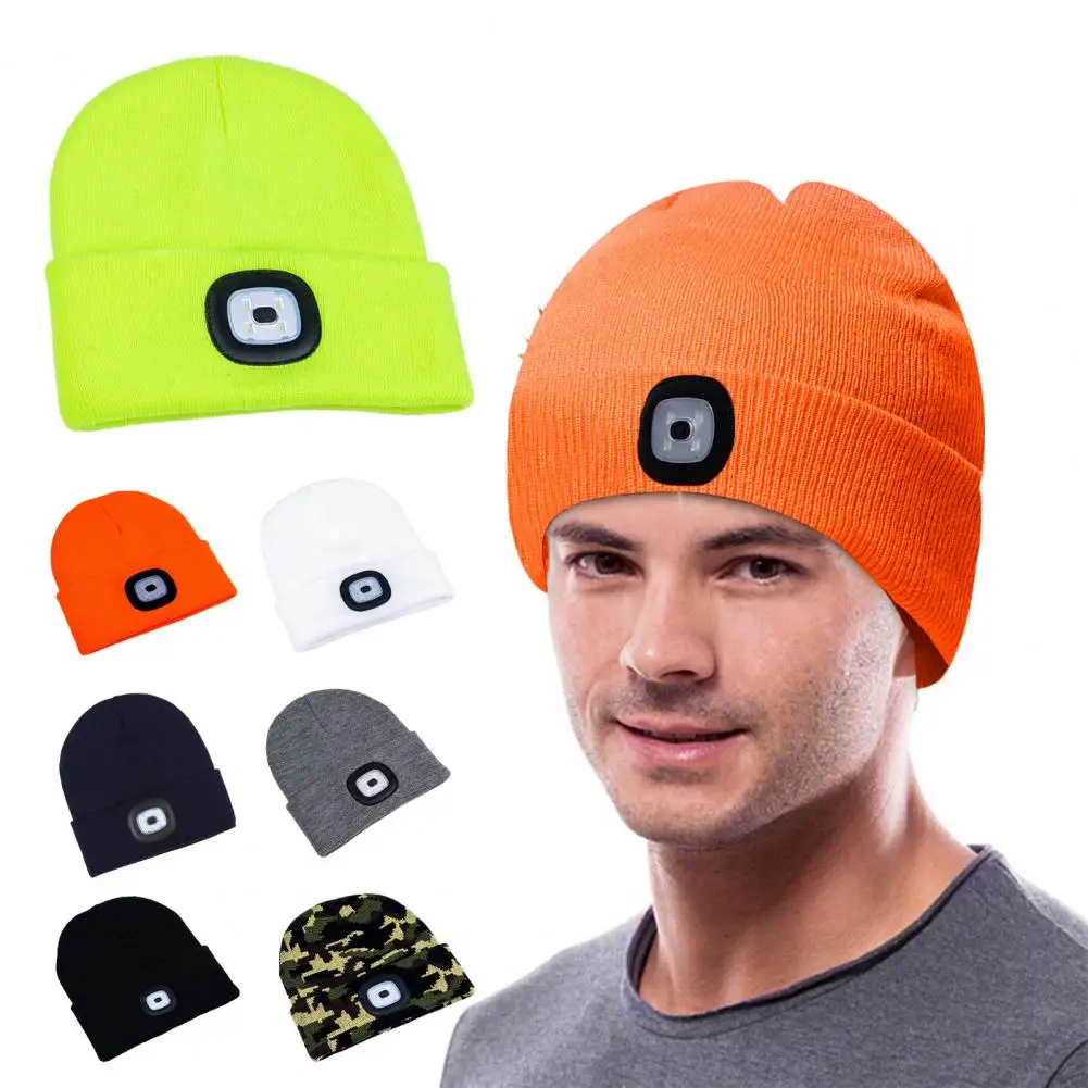 LED-Beanie-Mütze für Damen und Herren, Strickmütze, Kopfbedeckung, USB-Ladekappe, Stirnlampe,