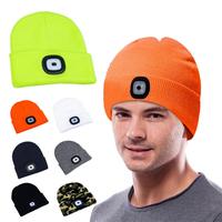 LED Beanie Hat Women Men Knit Beanie Headwear USB Charging Cap Headlamp Knitting Hat Unisex Winter Knit Beanie with 4 LEDs Light