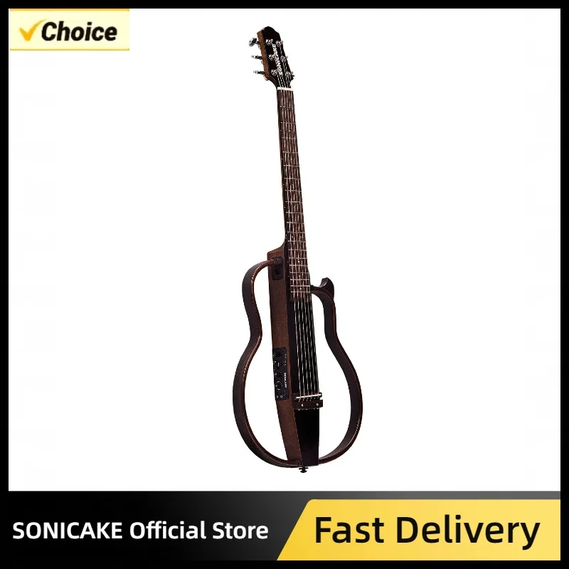 SONICAKE QGT-01 Silent Acoustic Electric Guitar Travel Portable Wooden Guitar Advanced Digital Pre-amp