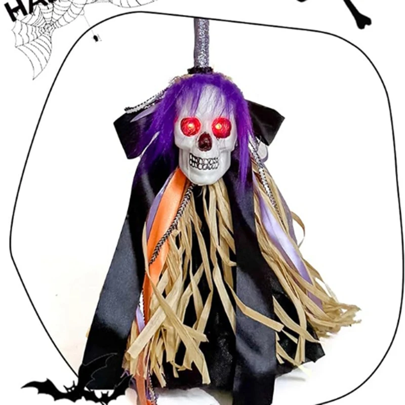 DTA5 Witches Broomstick Halloween Decor, Animated Light Up Moving Spooky Sounds Dancing for Porch
