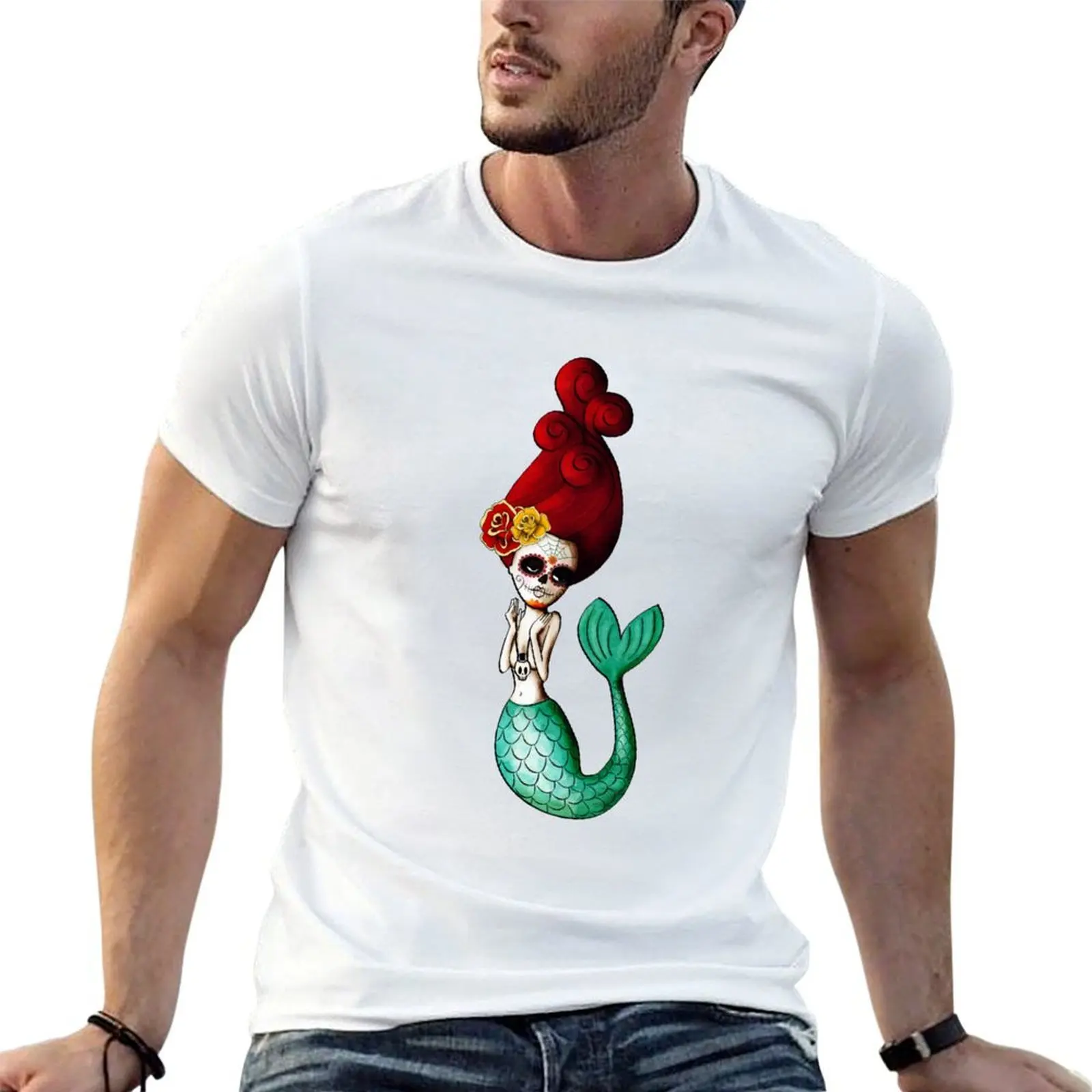 El Dia de Los Muertos Mermaid T-Shirt tees graphic t shirt vintage big and tall t shirts for men