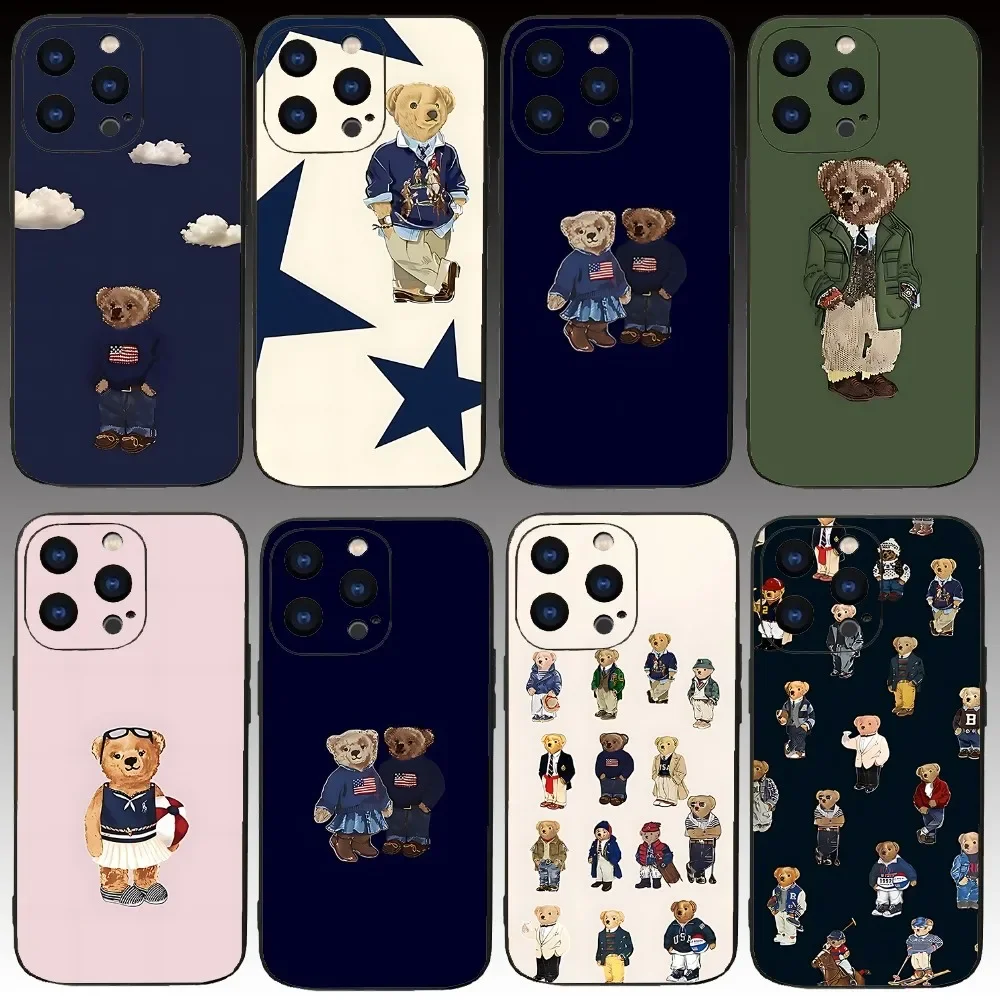 

Fashion Cartoon Teddy Bear Phone Case For iPhone 17 16 15 11 12 14 13 Pro Max Mini X XS XR 7 Plus 16E Air Shockproof Cover Funda
