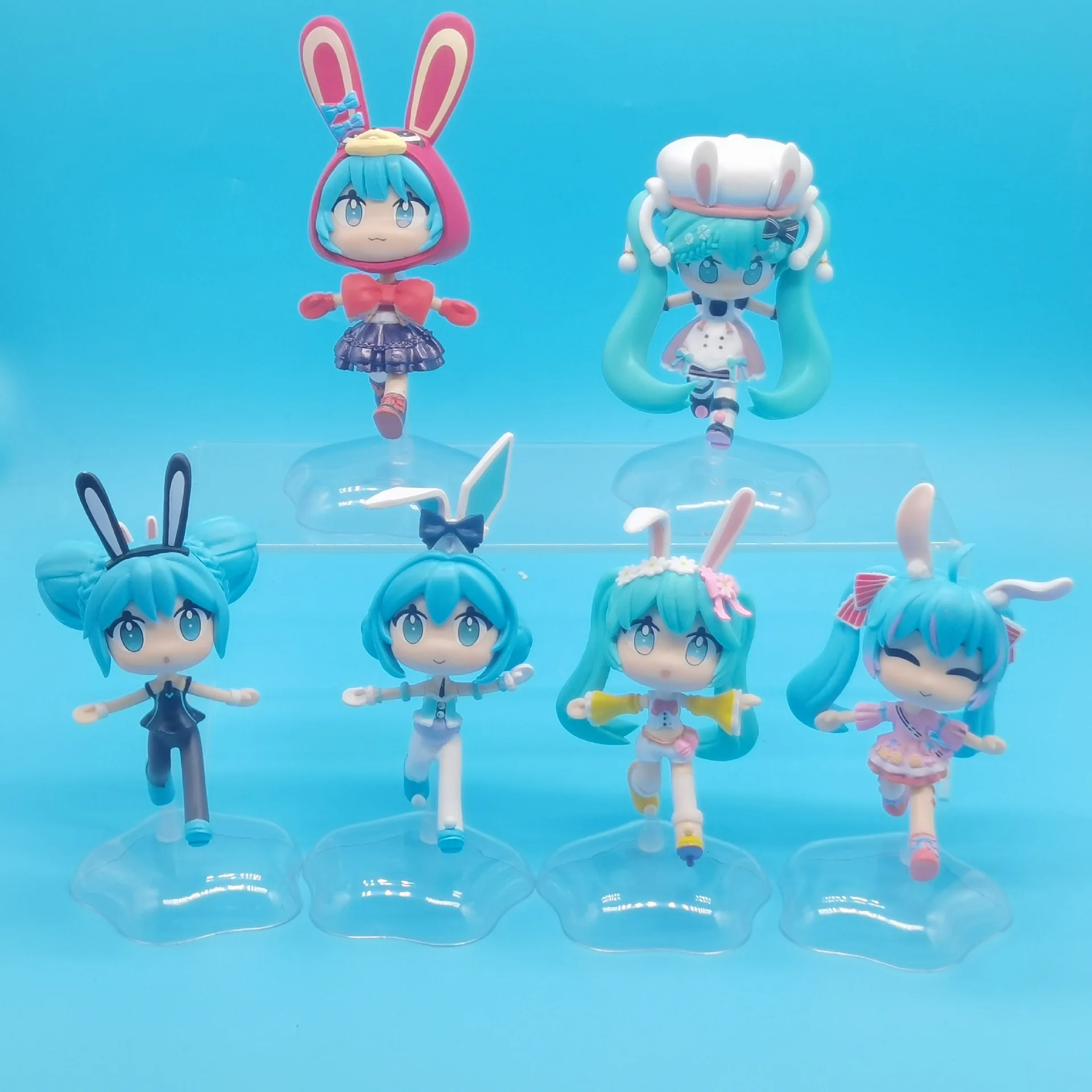 6-teiliges Set Anime-Mädchen Hatsune Miku Hasenohren-Design Actionfiguren Dekoration Statue Sammlung Cartoon-Modell Puppe Spielzeug Fan-Geschenk