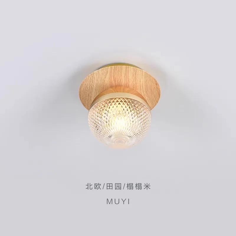 

Creative Wood Grain Ball Corridor Lamps Glass Luxury Ceiling Light New Simple Entryway Balcony Aisle Light