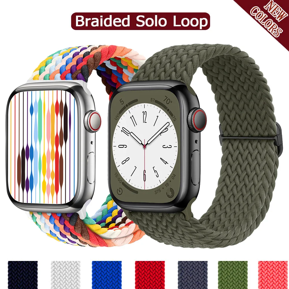 Braided Solo Loop for Apple Watch Strap 44mm 45mm 40mm 41mm 49mm 38mm Elastic Nylon Bracelet iWatch Ultra 2 Series 9 8 7 se Band