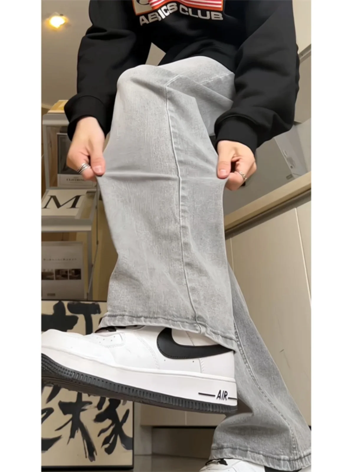 الرجعية الأمريكية Sle الرجال الجينز مستقيم الساق عادية سليم صالح ربيع الخريف شارع العليا Faion السراويل الطويلة العصرية