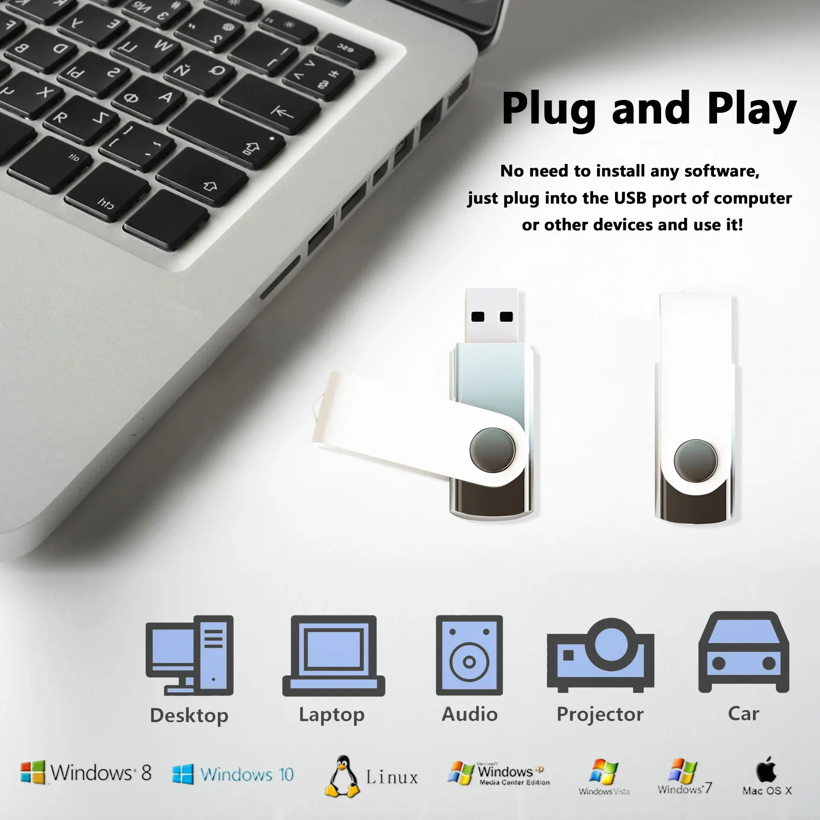 10Pack 2GB 32GB 128MB USB Flash Drives Gradient Color 2.0 Memory Stick Wholesale Bulk Swivel Design Thumb Drive for Data Storage