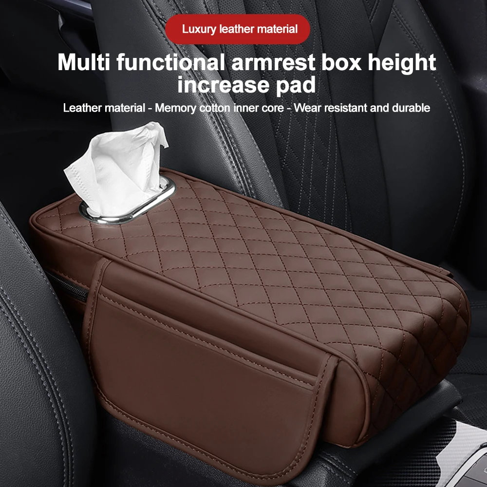 Car Center Console Protector Mat Thicken Armrest Storage Box Cushion Memory Foam Arm Rest Mat with Tissue Storage Pocket