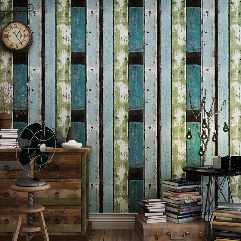 

Retro wallpaper industrial style loft nostalgic imitation wood grain American wooden board personality fashion Nordic