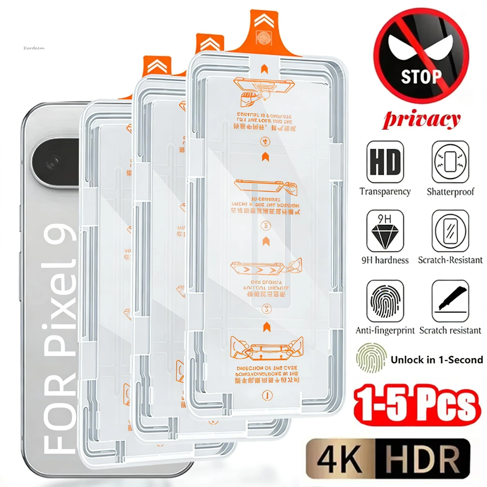 

1-5Pcs For Google Pixel 10 9 Pro XL Anti-peeping Dust Free 9H HD Full-Cover Tempered Glass Screen Protector Fingerprint Unlock