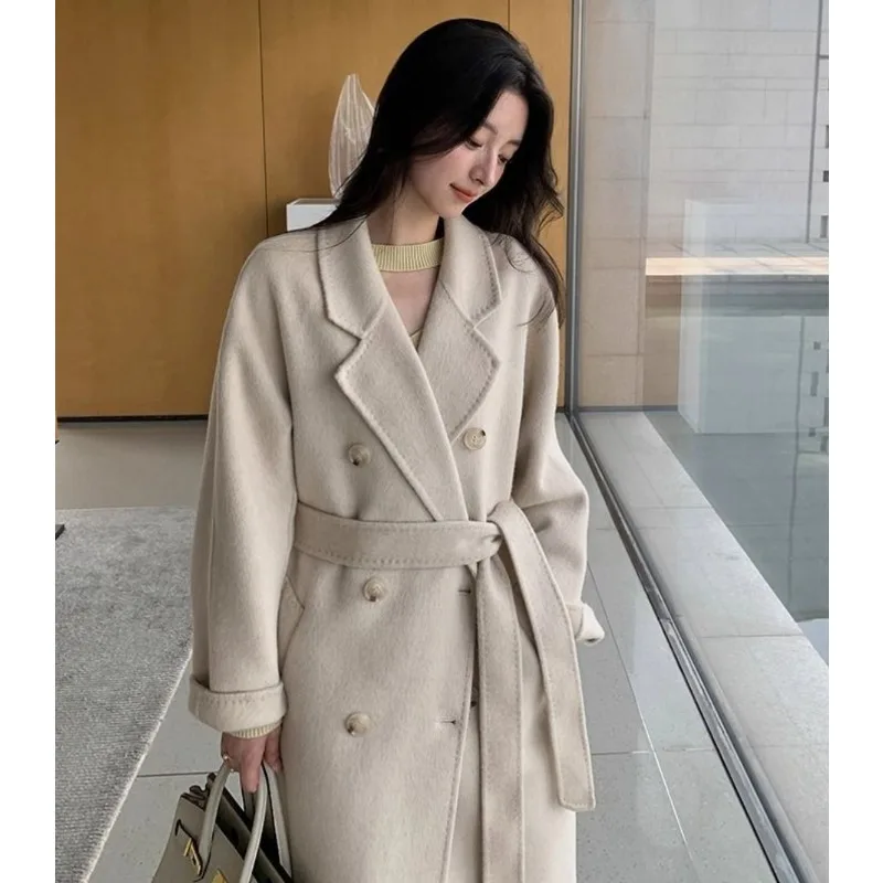 

Верхняя одежда, корейское пальто верблюжьего цвета, новая осенне-зимняя шерстяная куртка, женственное высококачественное свободное двустороннее шерстяное пальто, модное