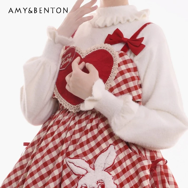 

Осень-зима, новый внутренний утолщенный вязаный женский топ в стиле Лолиты, милый милый универсальный теплый пуловер с длинными рукавами во французском стиле, женский