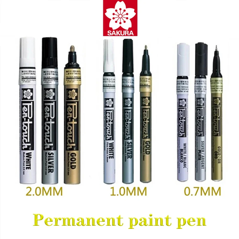 3PCS Japan SAKURA Permanent Metallic Marker Pens 0.7/1.0/2.0mm Student Sketch Graffiti Door and Car Repainting School Stationery