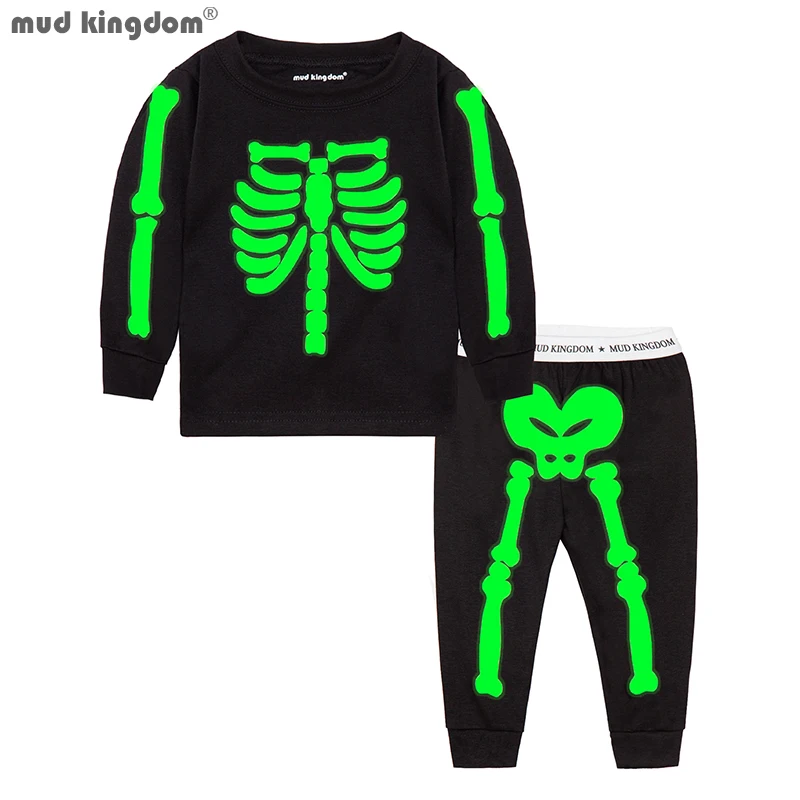 

Mudkingdom Boys Girls Pajamas Sets Luminous Skeleton Glowing Halloween Long Sleeve T shirt and Pants Outfits Baby Sleepwear