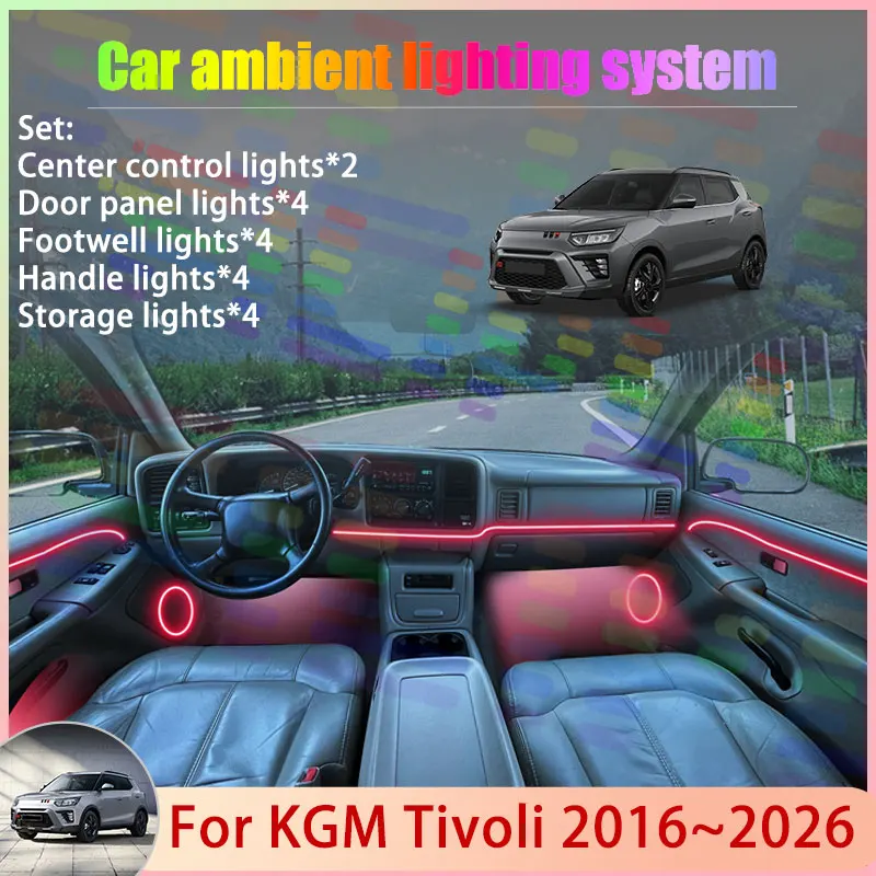 

Для KGM Tivoli 2016~2026, 2017, 2018, XLV, SsangYong: Комплект атмосферной RGB-подсветки салона автомобиля 2/24 в 1, набор для создания атмосферы
