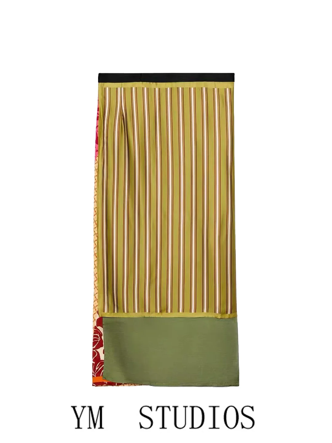 High Waist Printed Stripe Halftone Skirt Women's Southeast Asian Style Retro Color Block Wrap Scarf Skirt Polyester Fiber