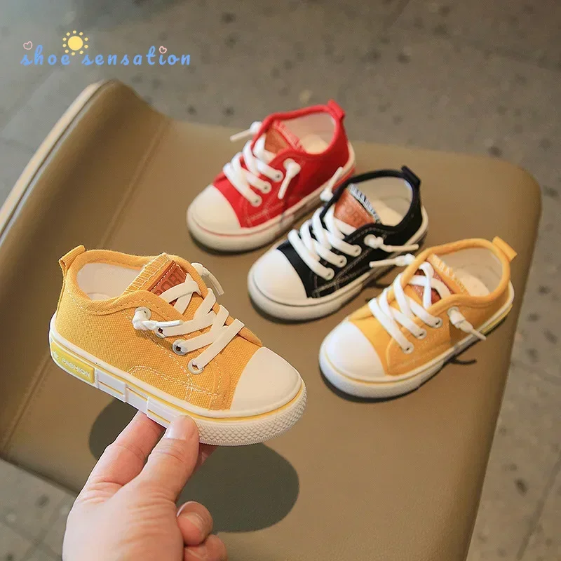 

Kids Canvas Shoes for Girls Boys Breathable Solid Casual Shoes Toddler Infant Anti Slip Soft Sole Sneakers Lace Up Board Shoes