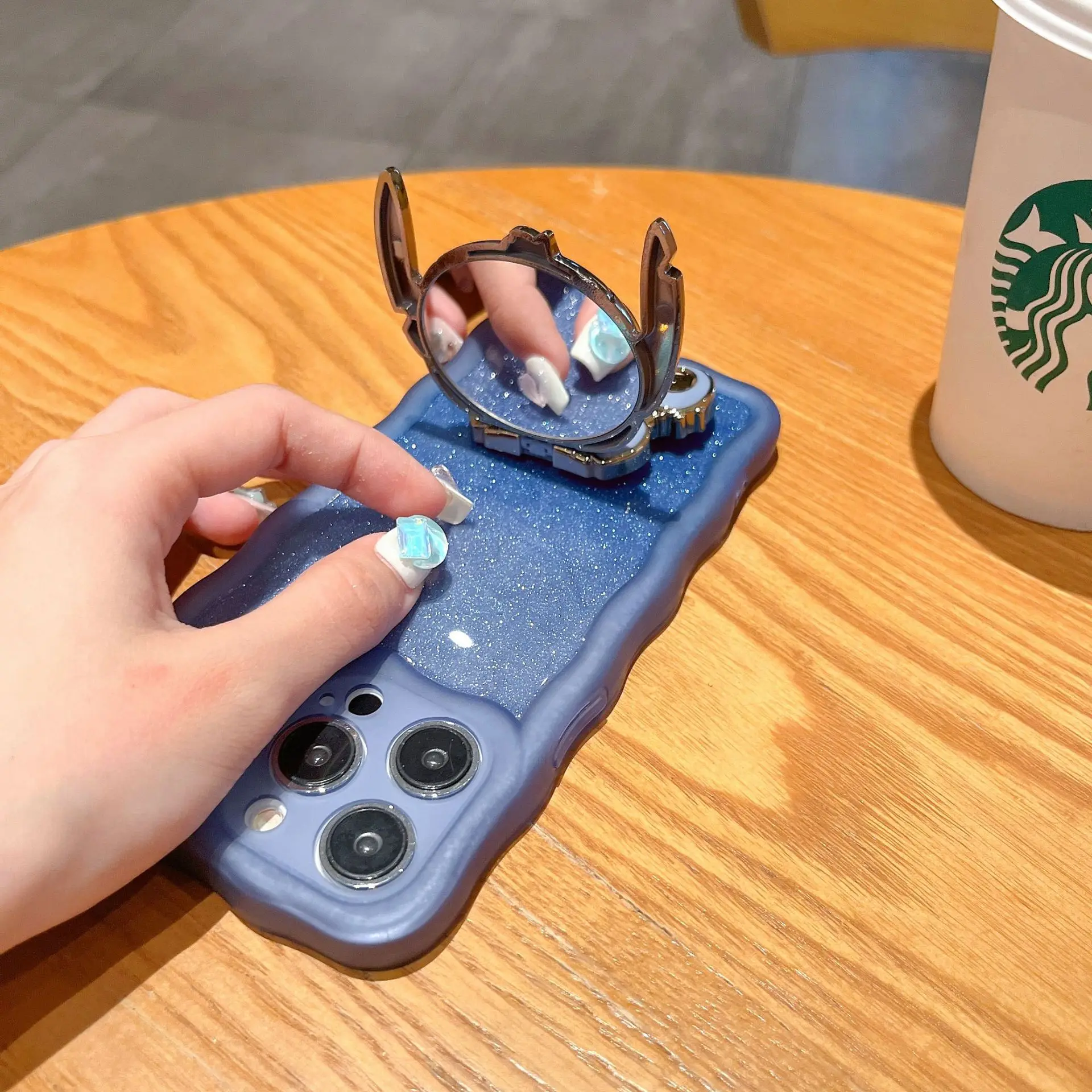 Stitch Mobile Phone Stand Cartoon Doll Makeup Mirror Girl Desktop Drama Trend Practical Horizontal and Vertical Portable Stand image 4