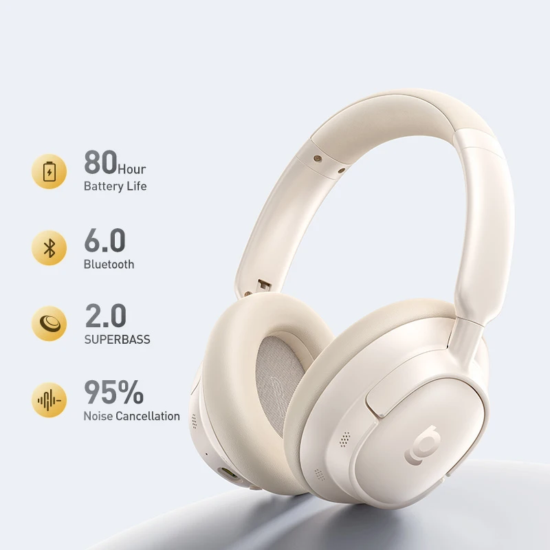 Baseus Bass BH1 NC Lite ANC Draadloze Hoofdtelefoon 95% Ruisonderdrukking Headset Bluetooth 6.0 80 uur Over-Ear Oordopjes