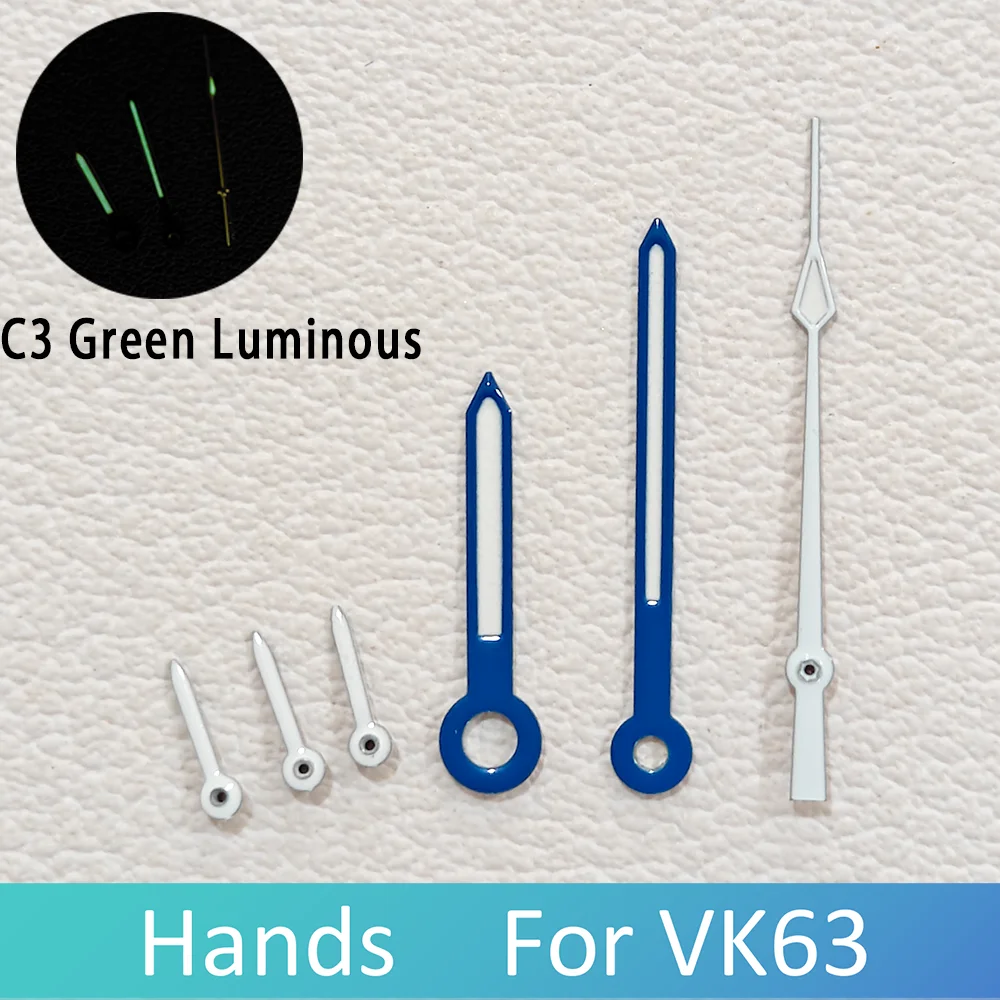 For vk63 Hands C3 Green Luminous 6-Hands Fit VK63 Quartz Movement VK63 Hands Orange Pointer Watch Hands High Quality Parts
