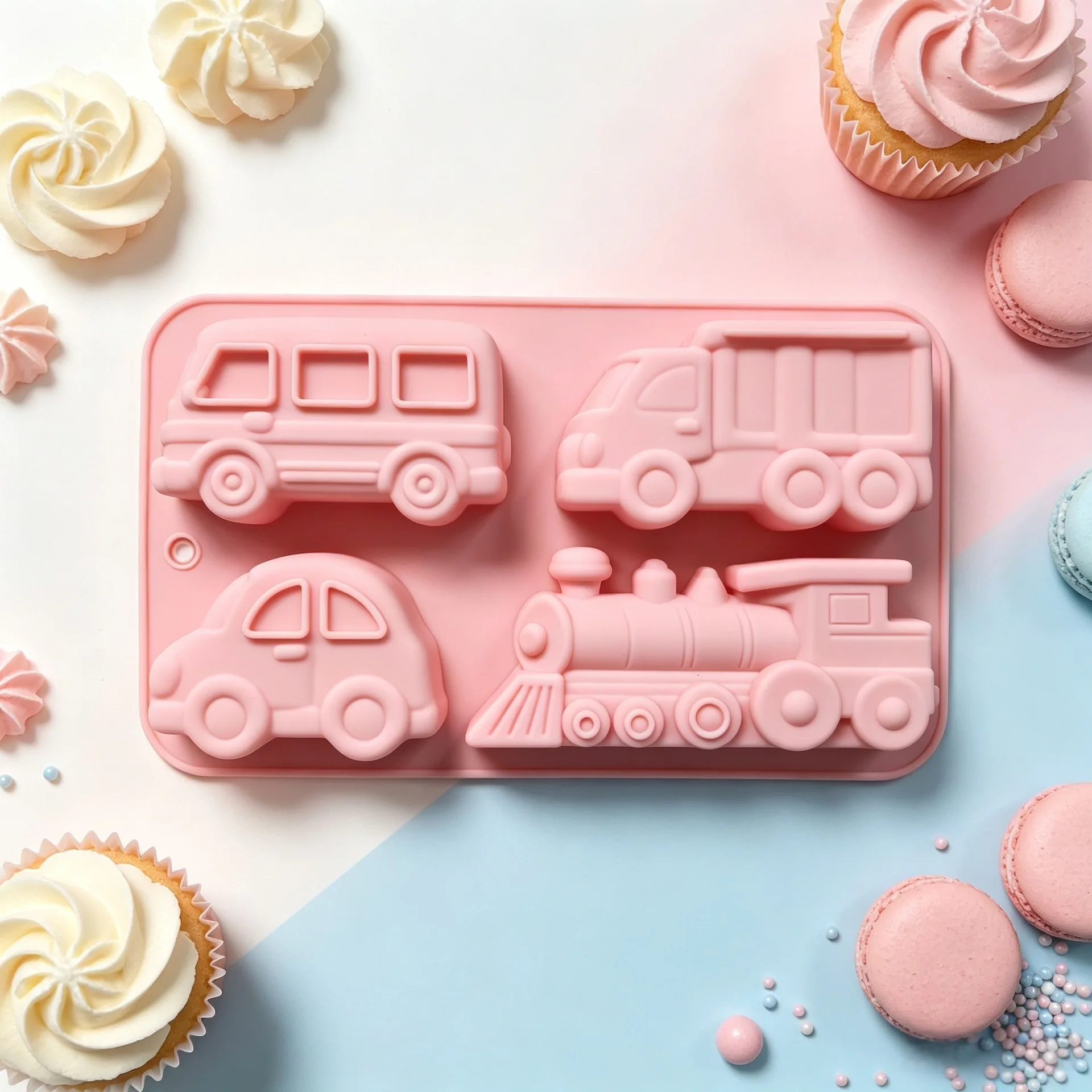4 Cavity Different Vehicle Transport Shape Silicone Mold, Chocolate Candy Cake Baking Mold, DIY Cake Decorating Tool