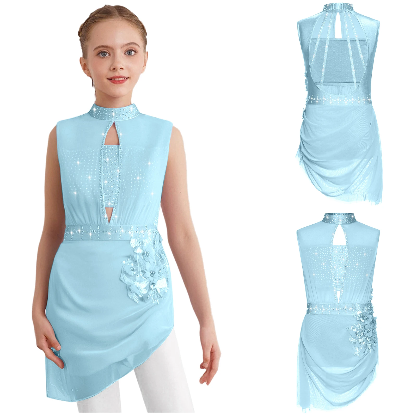 

Applique Modern Stage Dance Dress Elegant Kids Girls Sleeveless Embroidery Dress Classical Modern Stage Performance Dance Dress