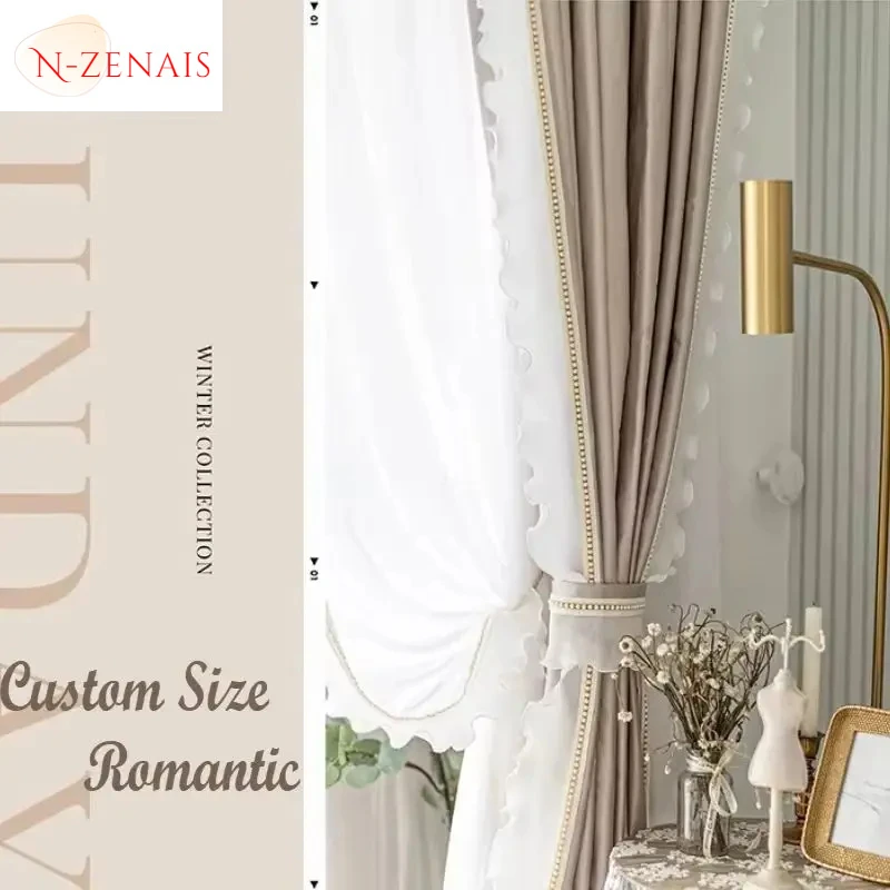 

Custom Size！！French Luxury Retro Lace Lace Princess Style Semi-black Thick Curtains for Living Dining Room Bedroom Decor Window