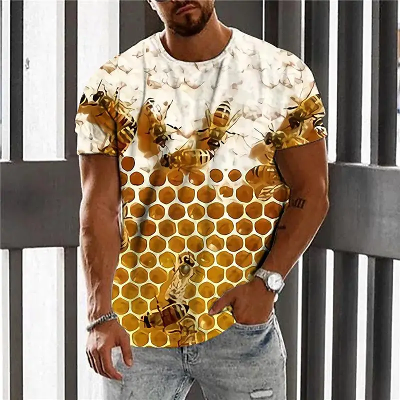 Funny Bee Men\'s T-Shirt 3D Print Tees Summer Short Sleeve T-Shirts Male Casual Unisex Oversized Harajuku Streetwear  O-Neck Tops