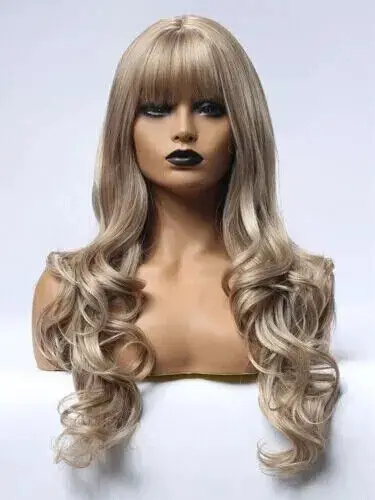 Human Hair New Fashion Sexy Women's Long Light Blond Wavy Natural Wigs 24In