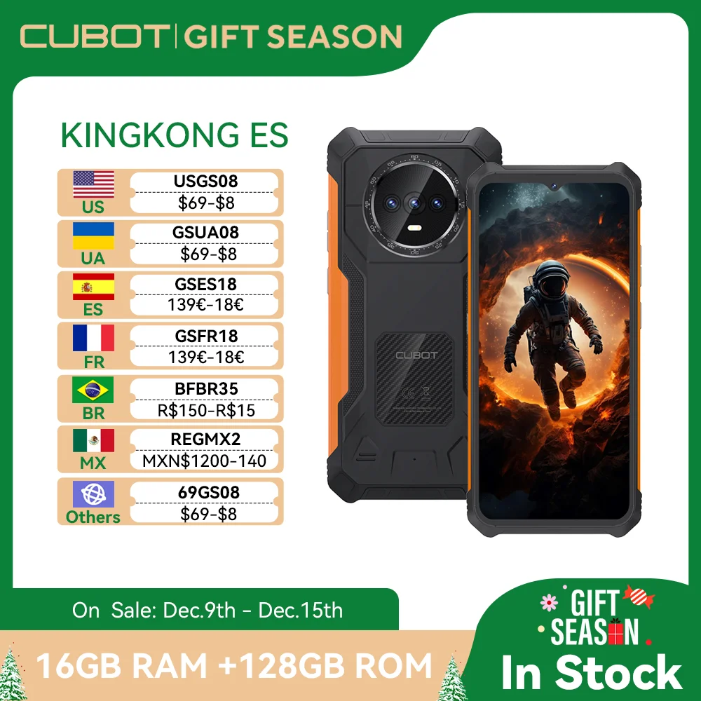 Smartphone Android robusto ultrafino Cubot KingKong ES, 16 GB de RAM (6 GB + 10 GB), 128 GB de ROM, tela de 6,56 "90 Hz, câmera de 48 MP, telefone 4G