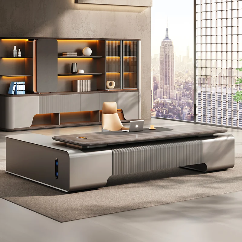 

Современный итальянский минималистичный стол в стиле люкс с подвесной конструкцией, стол для руководителя с боковым шкафчиком и металлической опорой для ножек