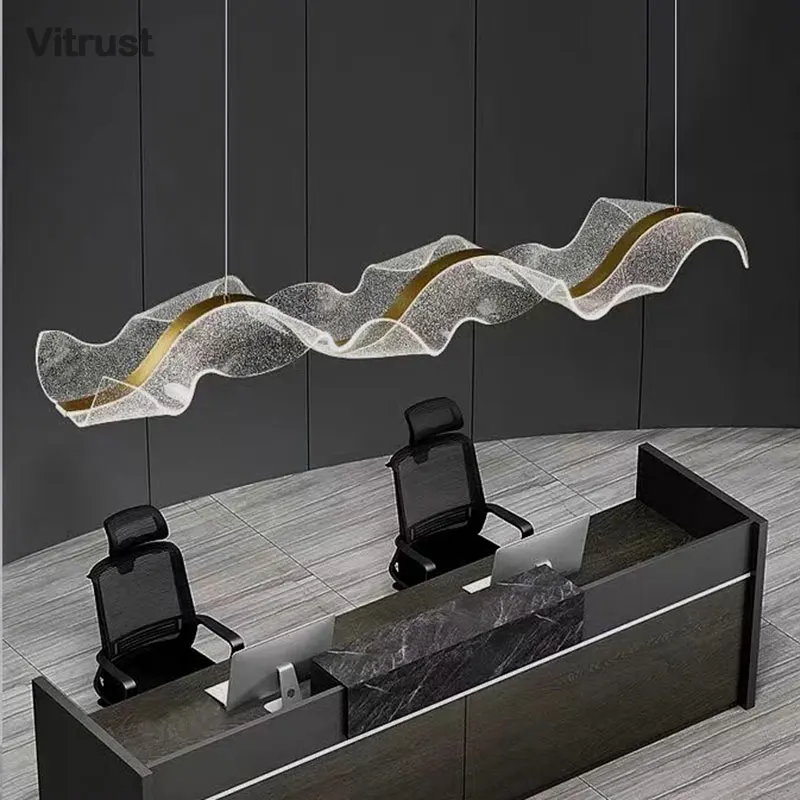 Modern Wave Design Pendant Light Acrylic Linear Chandeliers Ceiling Mount Lighting Fixture for Kitchen Island Dining Room Living