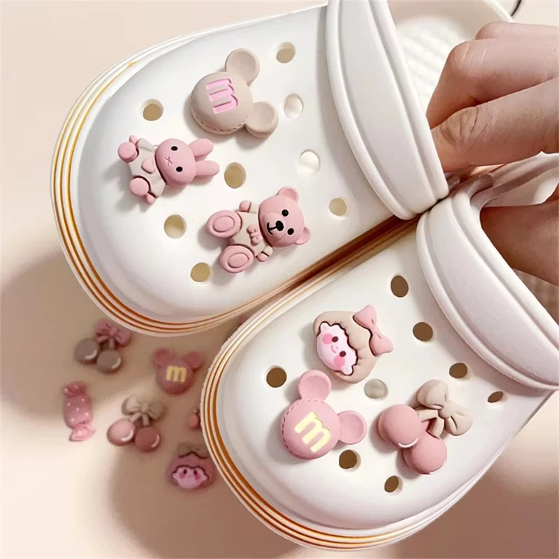 New Pink Resin Theme Series Shoe Charms For Clog Sandals  Cute Bows Design For Shoes Decor Accessories Diy Women Girl Party Gift