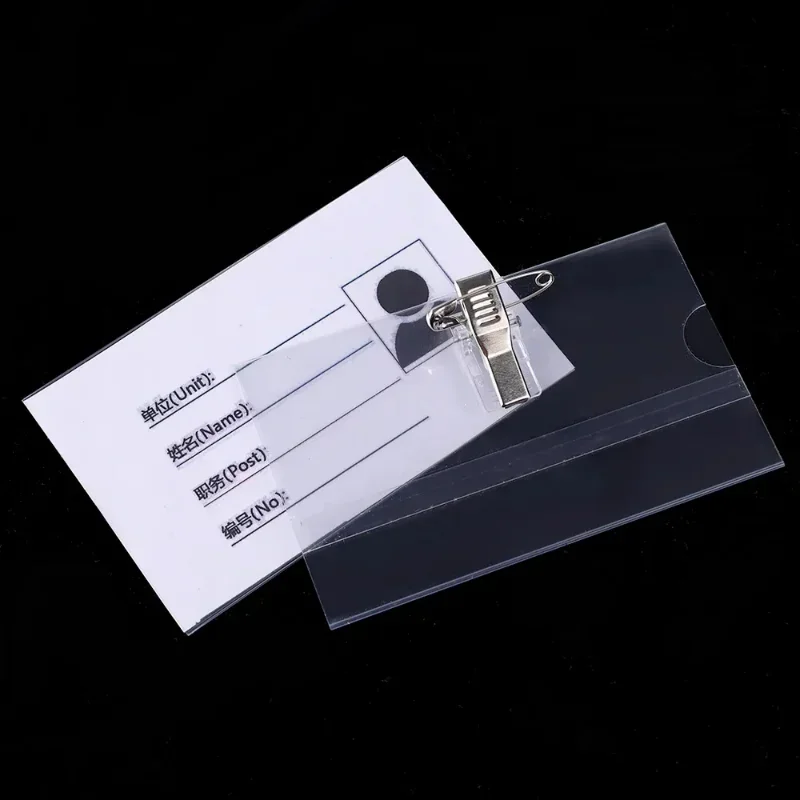 10/1Pcs Safety Pin Clip Transparent Brooch Tag Badge ID Card Holder for Business Office Conference Employees Pass Credentials