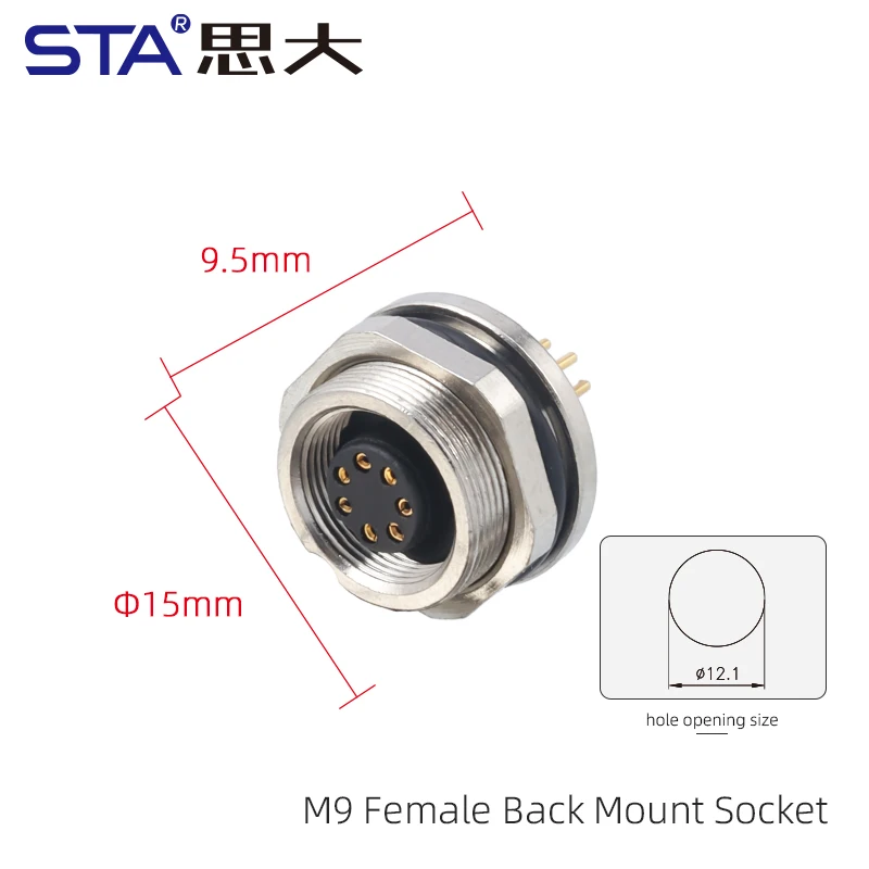 M9 PCB Rear mount Socket Screw M12*0.5 waterproof IP67 2 3 4 5 6 7 8 pins Panel Connector