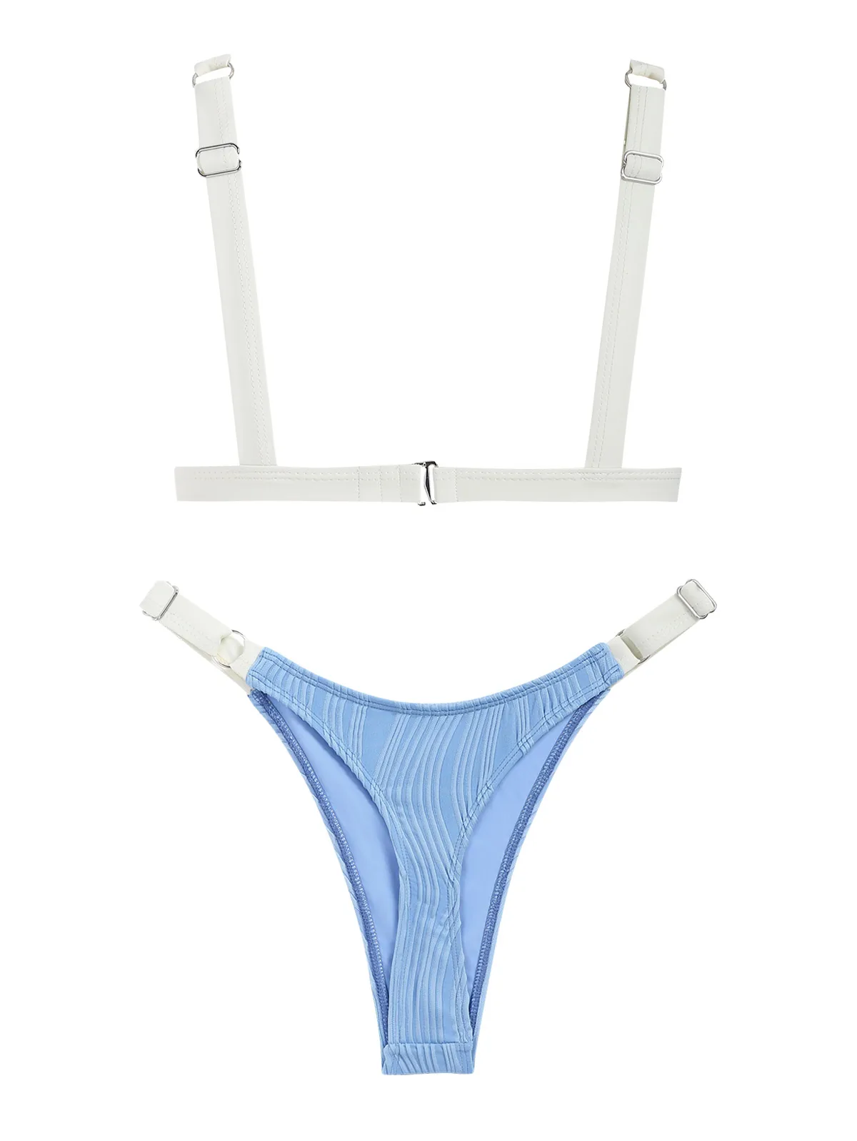 ZAFUL Women's swimsuit Wave Textured Contrast Piping Thong Bikini Set