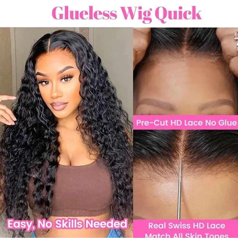 ISEE Hair Glueless Wigs Wear And Go HD Lace Front Wig Water Wave Wigs Human Hair Lace Closure PrePlucked Deep Wave Curly Wigs