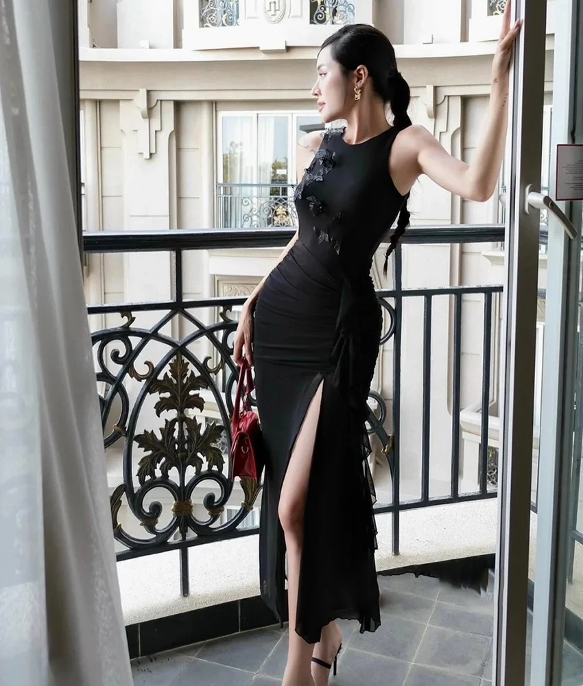 

Customized Temperament Chiffon Mermaid Ruffles 3D Bow Evening Dress Sexy Sleeveless O-neck Ankle Length فساتين سهرة