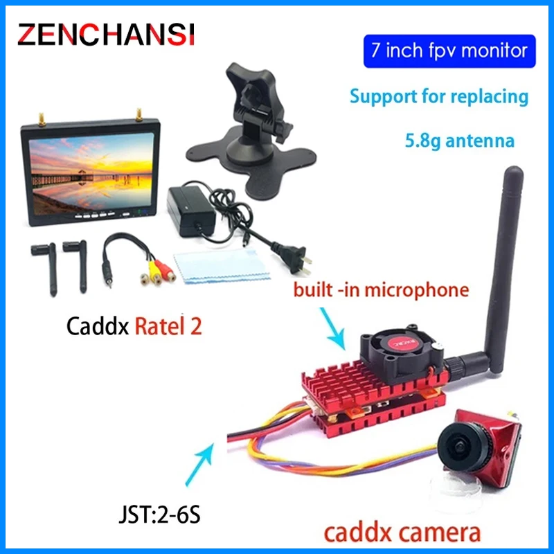 Long range analog transmitter 2000mW VTX+Caddx Starlight 1200TVL FPV Camera NTSC/PAL+IPS HD 600 cd/m2 Screen 7 INCH Monitor