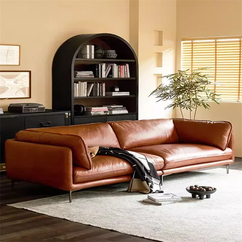 

2026 American Classical Vintage 3 seater Sofa brown Genuine Leather sectional Living Room Sofas Modern Couch Set for home furnit