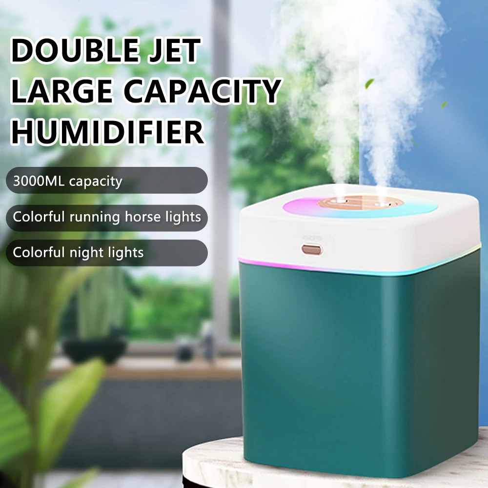 Humidifier Large Capacity 3L Home Color Riding Atmosphere Light USB Bedroom Fog Mute Desktop Humidifier White, Green and Pink