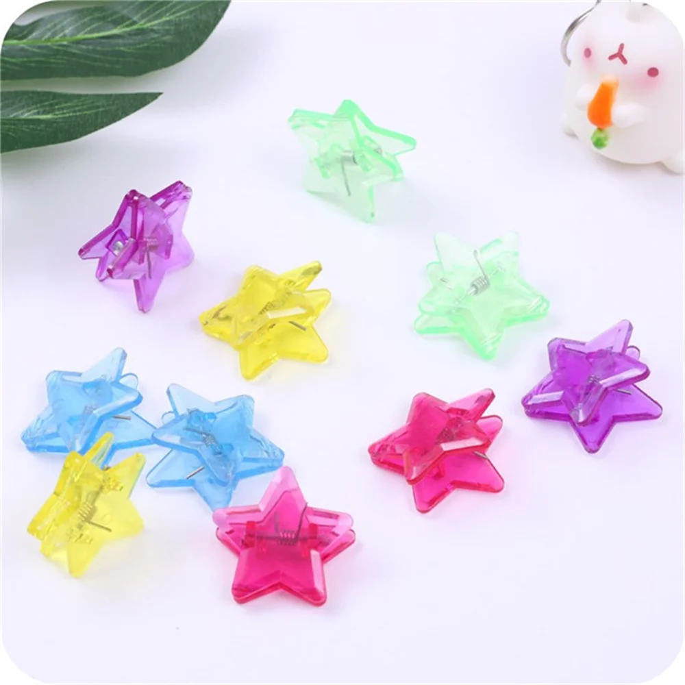 10pcs Transparent Color Star Plastic Clips Home Photo Wall Decorate School Office Supply Business File Folder Student Stationery